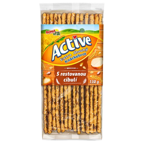 ACTIVE Extra dlhý knäckebrot s restovanou cibuľou 130g cena za 1 kartón (14 kusov) ACTIVE Extra dlhý knäckebrot s restovanou cibuľou 130g cena za 1 kartón (14 kusov)