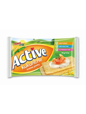 ACTIVE Krehké plátky kukuričné 70g cena za 1 kartón (16 kusov) ACTIVE Krehké plátky kukuričné 70g cena za 1 kartón (16 kusov)