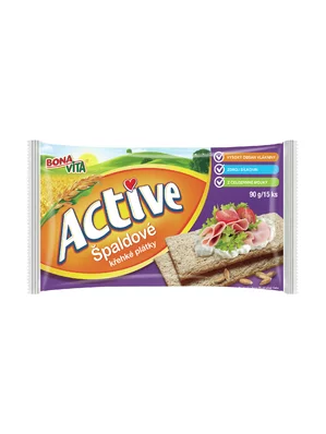 ACTIVE Krehké plátky špaldové 90g cena za 1 kartón (18 kusov) ACTIVE Krehké plátky špaldové 90g cena za 1 kartón (18 kusov)