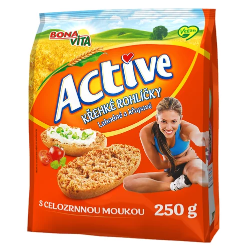 ACTIVE Krehké rožteky celozrnné 250g cena za 1 kartón (10 kusov) ACTIVE Krehké rožteky celozrnné 250g cena za 1 kartón (10 kusov)