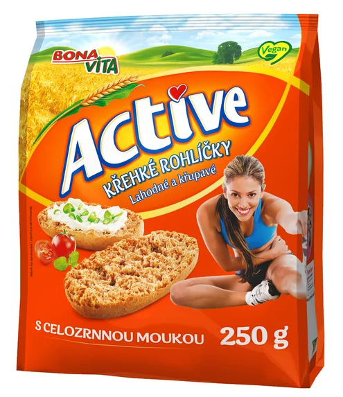 ACTIVE Krehké rožteky celozrnné 250g cena za 1 kartón (10 kusov) ACTIVE Krehké rožteky celozrnné 250g cena za 1 kartón (10 kusov)
