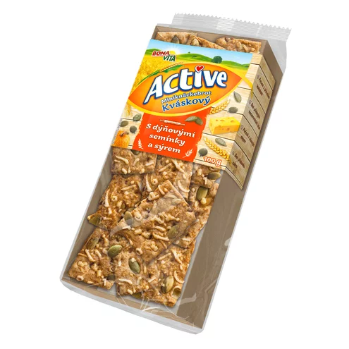 ACTIVE Kváskové miniknäckebroty s tekvicovými semiačkami a syrom 100g cena za 1 kartón (10 kusov) ACTIVE Kváskové miniknäckebroty s tekvicovými semiačkami a syrom 100g cena za 1 kartón (10 kusov)