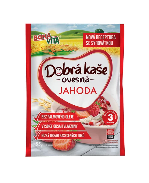 Dobrá kaša ovsená jahoda 55g cena za 1 kartón (20 kusov) Dobrá kaša ovsená jahoda 55g cena za 1 kartón (20 kusov)