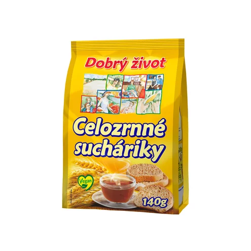 DOBRÝ ŽIVOT Celozrnné sucháriky 140g cena za 1 kartón (10 kusov) DOBRÝ ŽIVOT Celozrnné sucháriky 140g cena za 1 kartón (10 kusov)