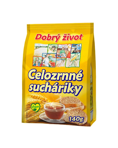 DOBRÝ ŽIVOT Celozrnné sucháriky 140g cena za 1 kartón (10 kusov) DOBRÝ ŽIVOT Celozrnné sucháriky 140g cena za 1 kartón (10 kusov)