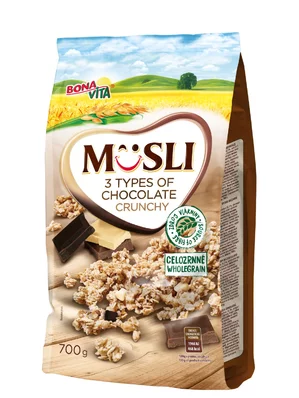 Zapekané müsli 3 druhy čokolády 700g cena za 1 kartón (10 kusov) Zapekané müsli 3 druhy čokolády 700g cena za 1 kartón (10 kusov)