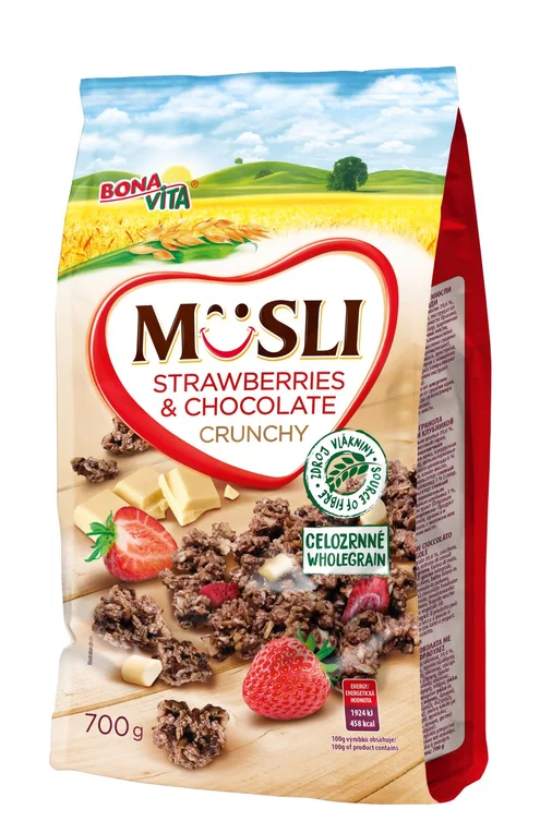 Zapekané müsli čokoládové s jahodami 700g cena za 1 kartón (10 kusov) Zapekané müsli čokoládové s jahodami 700g cena za 1 kartón (10 kusov)