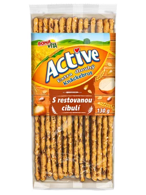 ACTIVE Extra dlhý knäckebrot s restovanou cibuľou 130g cena za 1 kartón (14 kusov) ACTIVE Extra dlhý knäckebrot s restovanou cibuľou 130g cena za 1 kartón (14 kusov)