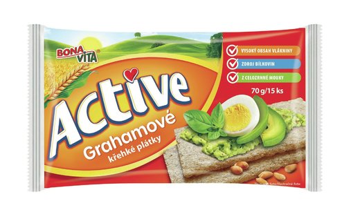 ACTIVE Krehké plátky grahamové 70g cena za 1 kartón (18 kusov)