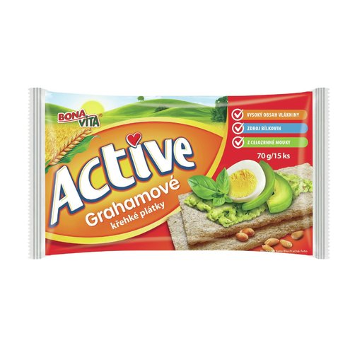 ACTIVE Krehké plátky grahamové 70g cena za 1 kartón (18 kusov)