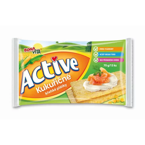 ACTIVE Krehké plátky kukuričné 70g cena za 1 kartón (16 kusov) ACTIVE Krehké plátky kukuričné 70g cena za 1 kartón (16 kusov)