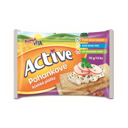 ACTIVE Krehké plátky pohánkové 70g cena za 1 kartón (18 kusov)