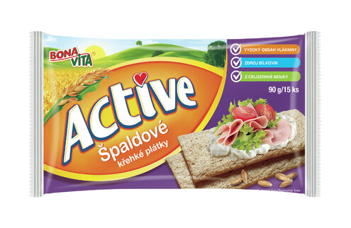 ACTIVE Krehké plátky špaldové 90g cena za 1 kartón (18 kusov)