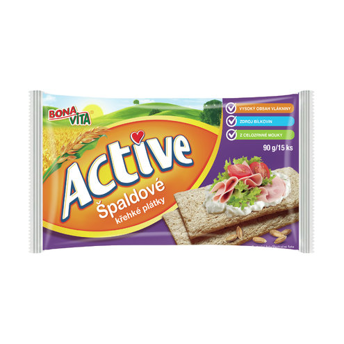 ACTIVE Krehké plátky špaldové 90g cena za 1 kartón (18 kusov)