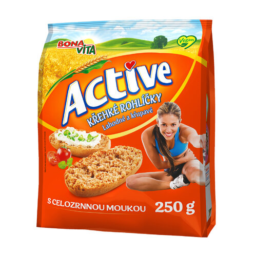 ACTIVE Krehké rožteky celozrnné 250g cena za 1 kartón (15 kusov)