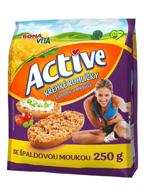 ACTIVE Krehké rožteky špaldové 250g cena za 1 kartón (10 kusov)
