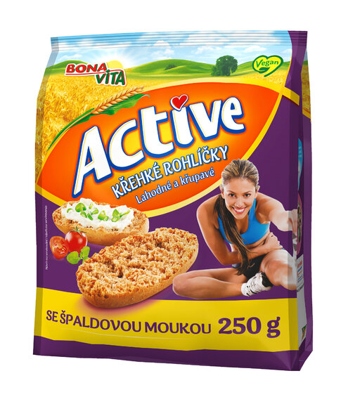 ACTIVE Krehké rožteky špaldové 250g cena za 1 kartón (15 kusov)