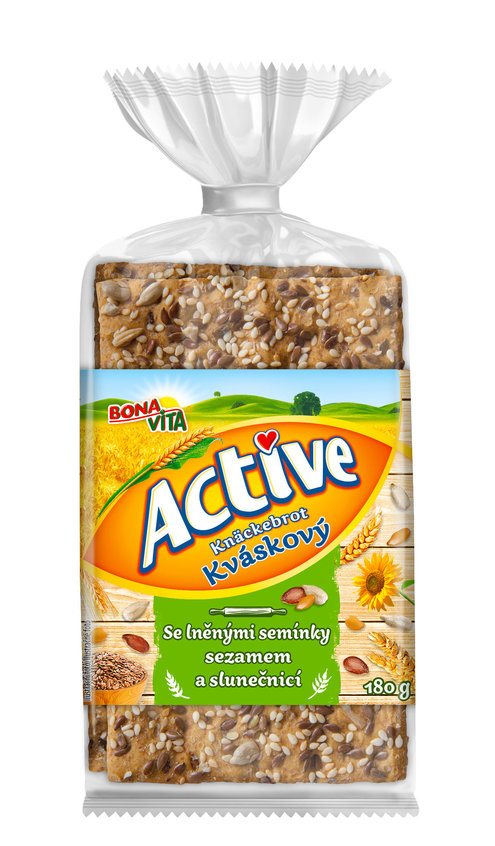 ACTIVE Kváskové knäckebroty s ľan. semienkami, sezamom a slnečnicou 180g cena za 1 kartón (8 kusov)