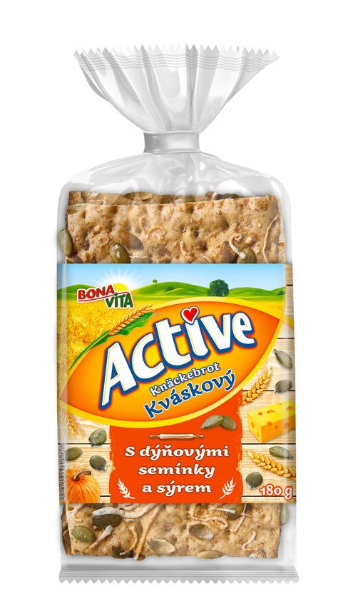 ACTIVE Kváskové knäckebroty s tekvicovými semienkami a syrom 180g cena za 1 kartón (8 kusov)