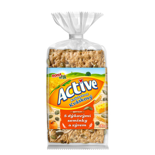 ACTIVE Kváskové knäckebroty s tekvicovými semienkami a syrom 180g cena za 1 kartón (8 kusov)