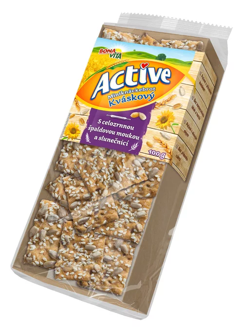 ACTIVE Kváskové miniknäckebroty so špald. múkou a slnečnicou 100g cena za 1 kartón (10ks)
