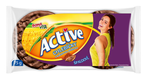 ACTIVE Špaldové chlebíčky s kakaovou polevou 75g cena za kartón (10 kusov)