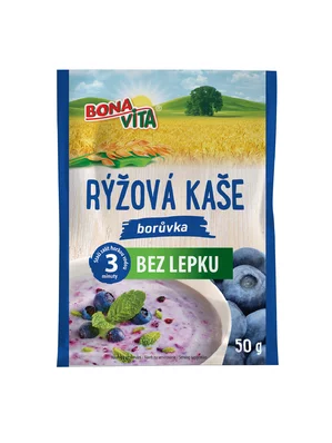 BEZGLUTÉNOVÁ RYŽOVÁ kaša čučoriedka 50g cena za 1 kartón (20 kusov)