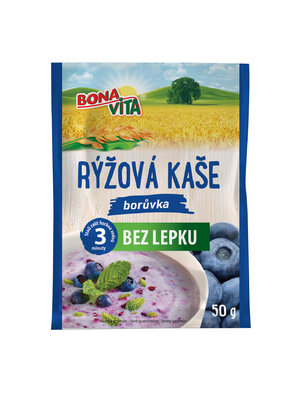 Bezgluténová RYŽOVÁ kaša čučoriedka 50g cena za 1 kartón (20 kusov)