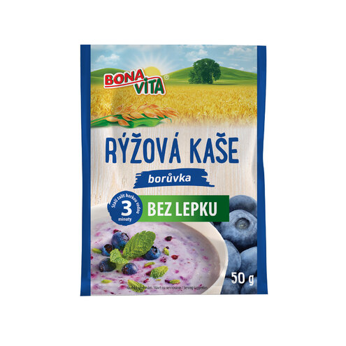 BEZGLUTÉNOVÁ RYŽOVÁ kaša čučoriedka 50g cena za 1 kartón (20 kusov)