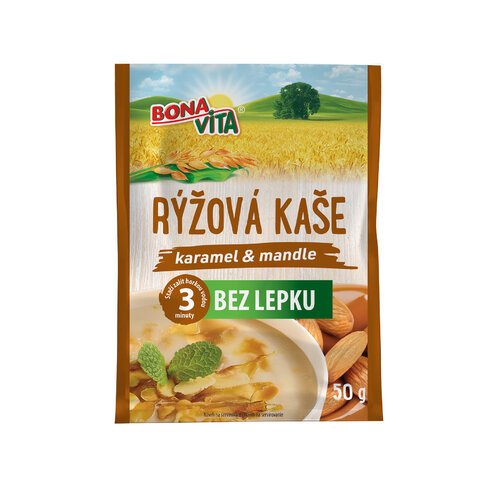 BEZGLUTÉNOVÁ RYŽOVÁ kaša karamel a mandle 50g cena za 1 kartón (20 kusov)