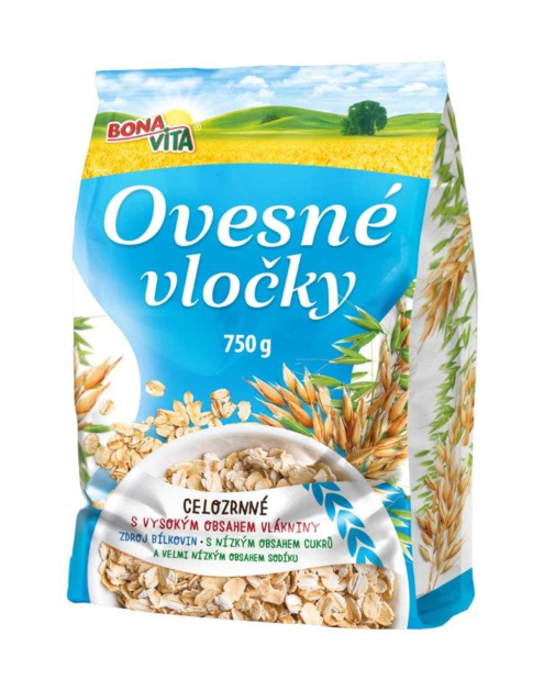 BONAVITA Ovsené vločky CELOZRNNÉ 750g cena za 1 kartón (10 kusov)