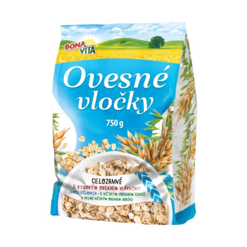 BONAVITA Ovsené vločky CELOZRNNÉ 750g cena za 1 kartón (10 kusov)