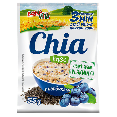 Chia kaša s čučoriedkami 55g cena za 1 kartón (20 kusov)