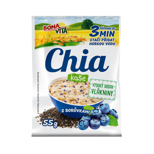 Chia kaša s čučoriedkami 55g cena za 1 kartón (20 kusov)