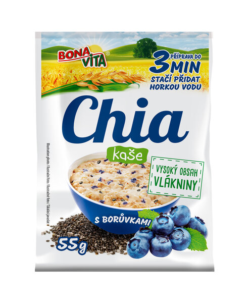 Chia kaša s čučoriedkami 55g cena za 1 kartón (20 kusov)