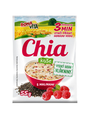 Chia kaša s malinami 55g cena za 1 kartón (20 kusov)