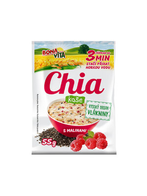 Chia kaša s malinami 55g cena za 1 kartón (20 kusov)