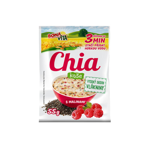 Chia kaša s malinami 55g cena za 1 kartón (20 kusov)