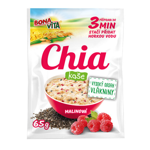 Chia kaša s malinami 65g cena za 1 kartón (20 kusov)