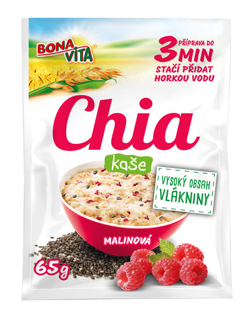 Chia kaša s malinami 65g cena za 1 kartón (20 kusov)
