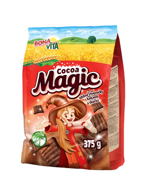 Cocoa magic štvorčeky s kakaom a škoricou 375g cena za 1 kartón (12 kusov)