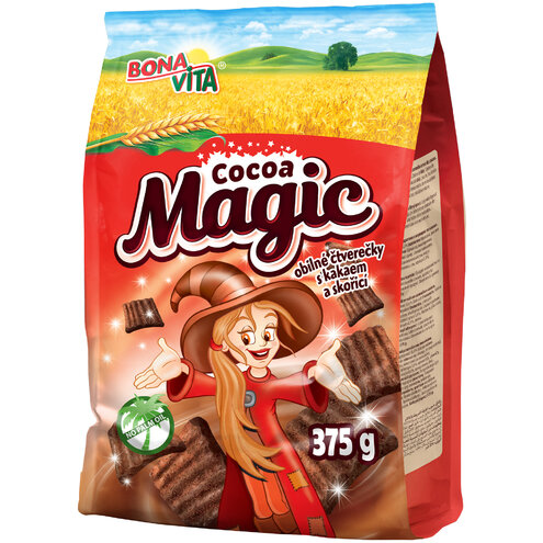 Cocoa magic štvorčeky s kakaom a škoricou 375g cena za 1 kartón (12 kusov)