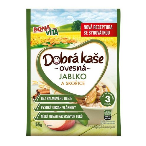 Dobrá kaša ovsená jablko škorica 55g cena za 1 kartón (20 kusov)