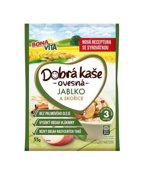 Dobrá kaša ovsená jablko škorica 55g cena za 1 kartón (20 kusov)