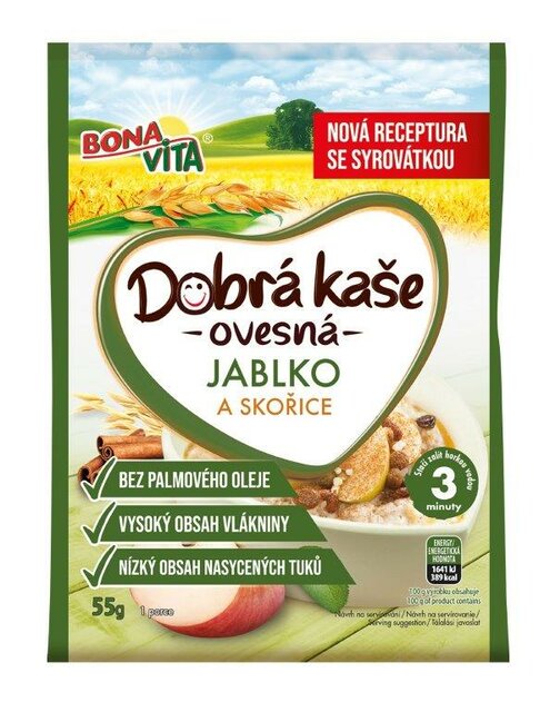 Dobrá kaša ovsená jablko škorica 55g cena za 1 kartón (20 kusov)