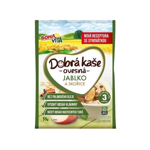 Dobrá kaša ovsená jablko škorica 55g cena za 1 kartón (20 kusov)