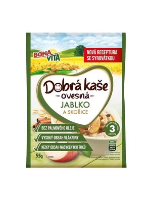 Dobrá kaša ovsená jablko škorica 55g cena za 1 kartón (20 kusov)