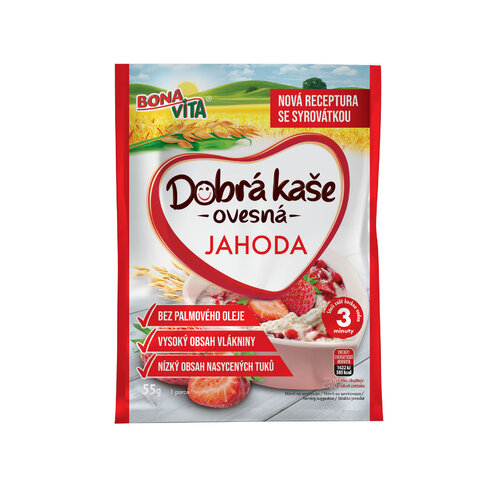 Dobrá kaša ovsená jahoda 55g cena za 1 kartón (20 kusov)