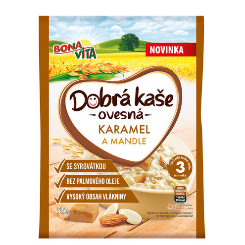 Dobrá kaša ovsená karamel a mandle 55g cena za 1 kartón (20 kusov)