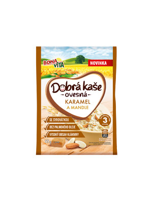 Dobrá kaša ovsená karamel a mandle 55g cena za 1 kartón (20 kusov)